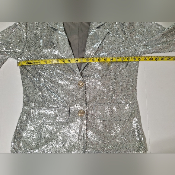 Anna Kaci Silver Sequin Sparkle Shiny Blazer - Picture 12 of 16